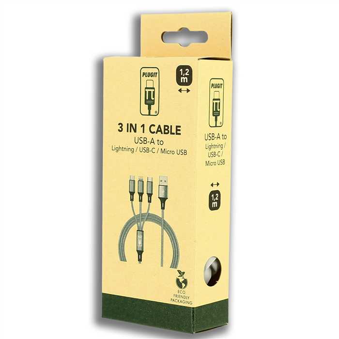 3 IN 1 CABLE (USB-A TO MICRO USB/IPHONE/C) (1,2M)