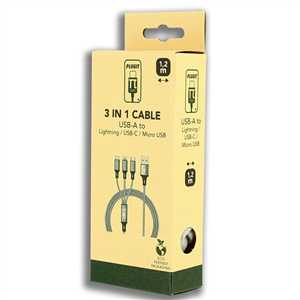 3 IN 1 CABLE (USB-A TO MICRO USB/IPHONE/C) GREY