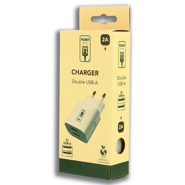 PLUGIT WALL CHARGER 2 USB-A - WHITE COLOR 5V/2A